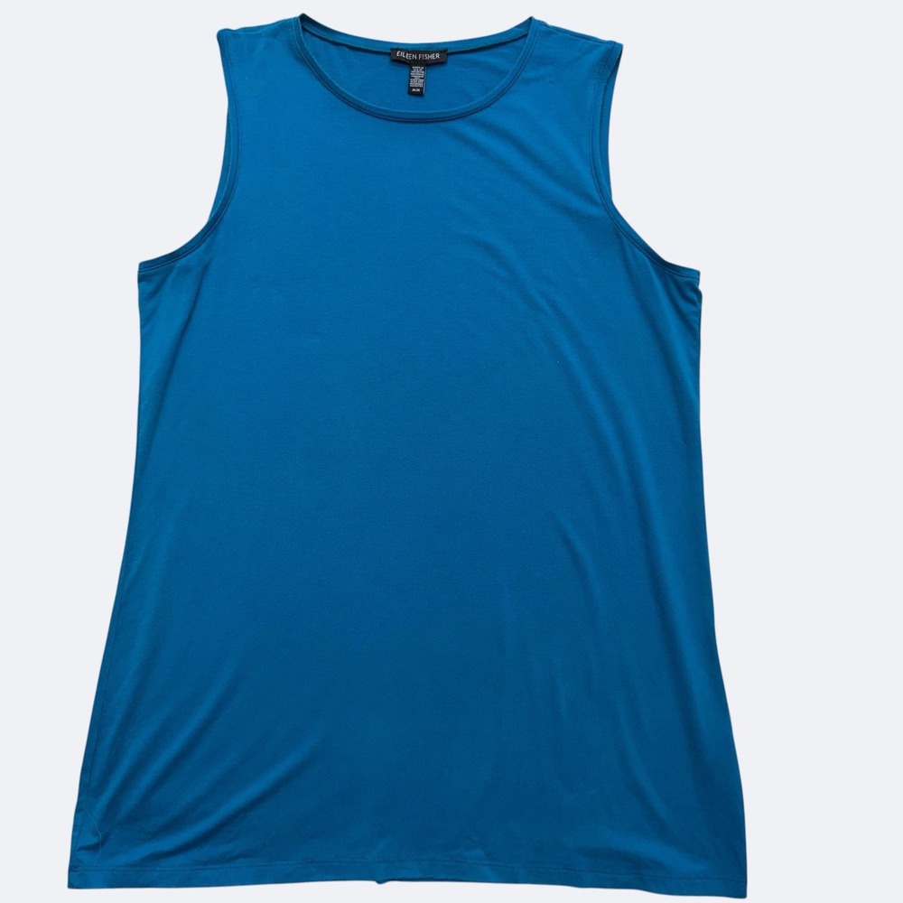 Eileen Fisher Tank Top Womens M Blue Scoop Neck Tencel Lyocell Jersey Stretch